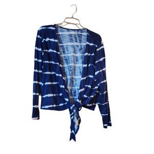 Belle by Kim Gravel Slub Knit Shrug - Navy Tie Dye - XL